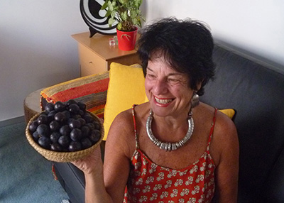 Helen Ritchie with harvest of damson plums from Halfway House orchard